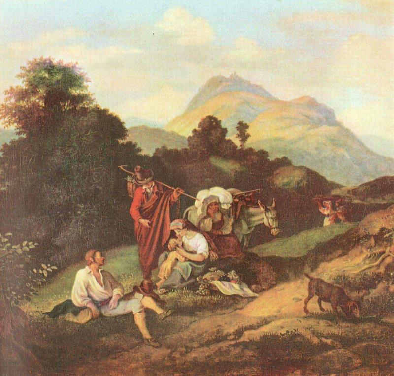 Adrian Ludwig Richter Italienische Landschaft mit ruhenden Wandersleuten oil painting picture